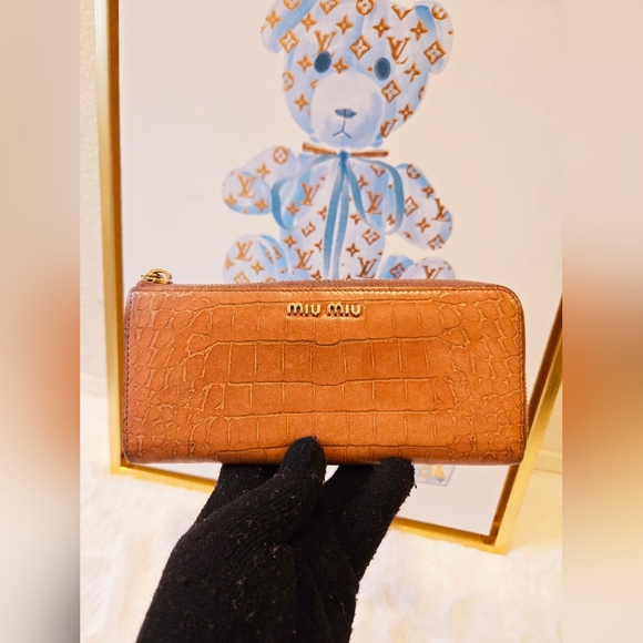 Miu Miu Handbags - Miu Miu Croc Embossed 3/4 Zip Wallet